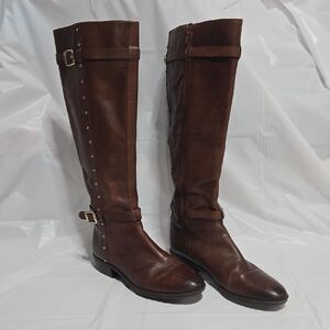 Vince Camuto Preslen studded leather riding boots in brown/dark sepia